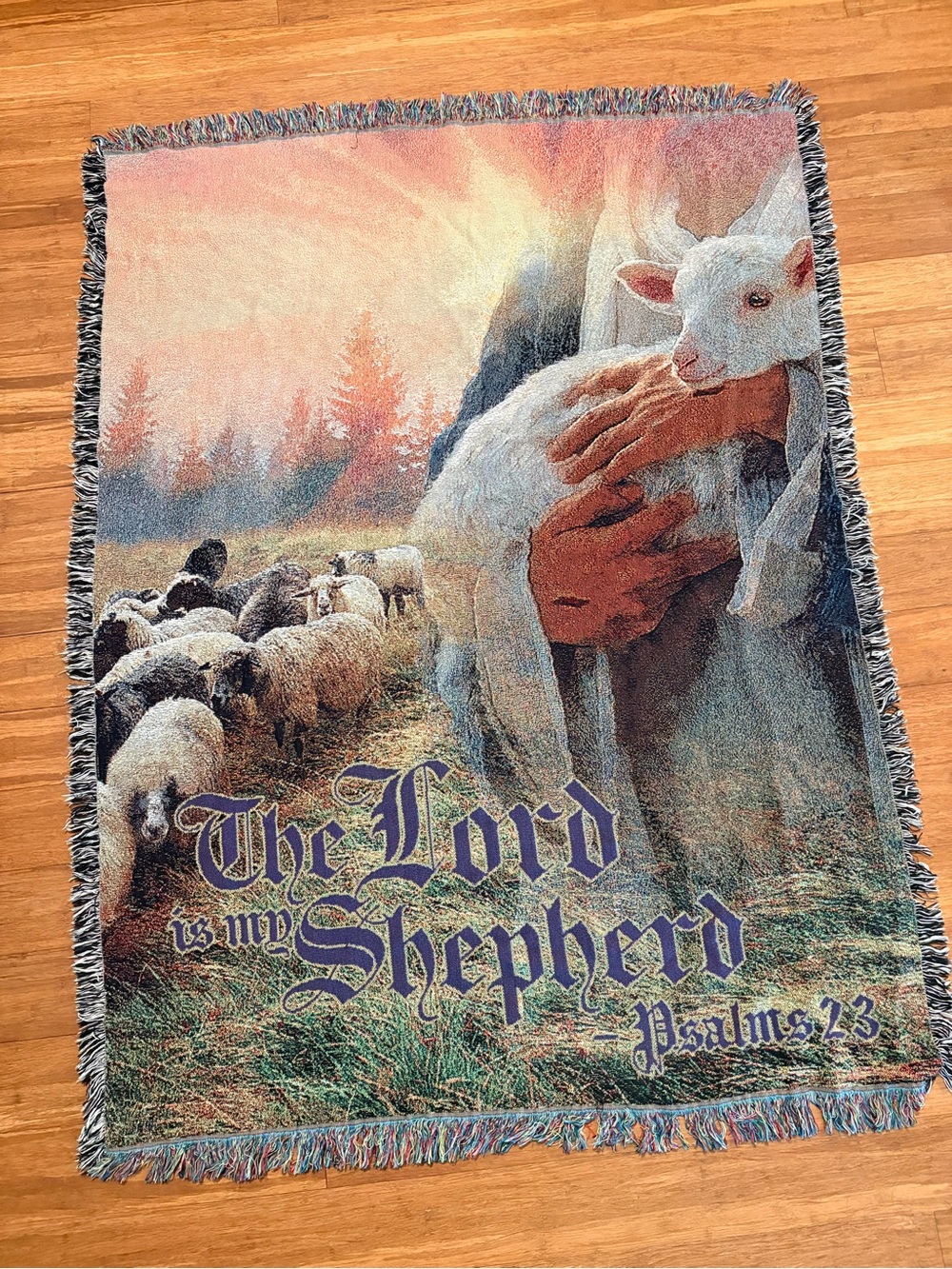 The Lord Is My Shepherd Woven Throw Blanket - Pastel Multicolor